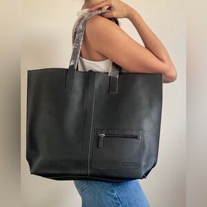 NEW! Jack Georges Large Black Leather Shopper Work Laptop Travel Tote